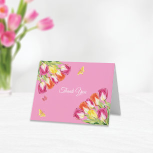 Carte De Remerciements Tulipes & Papillons Rose Baby Shower