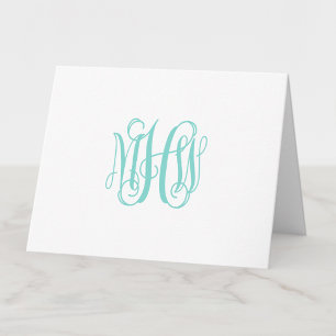 Carte De Remerciements Turquoise Aq 3 Initial Vine Script Monogramme do-i