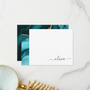 Carte De Remerciements Turquoise Aqua Blue Green Agate Geode Gold Monogra