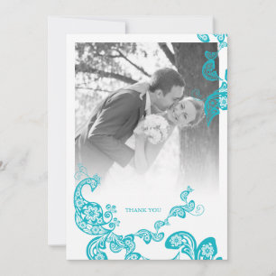Carte De Remerciements Turquoise Bleu Bohème Paisley Paon Photo Mariage