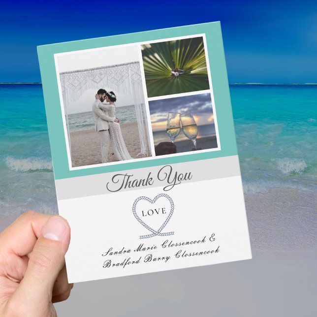 Carte De Remerciements Turquoise Bleu Nautique Ancre Mariage Photo (Créateur téléchargé)