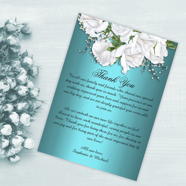 Carte De Remerciements Turquoise Elegance Botanique Rose Mariage (Créateur téléchargé)