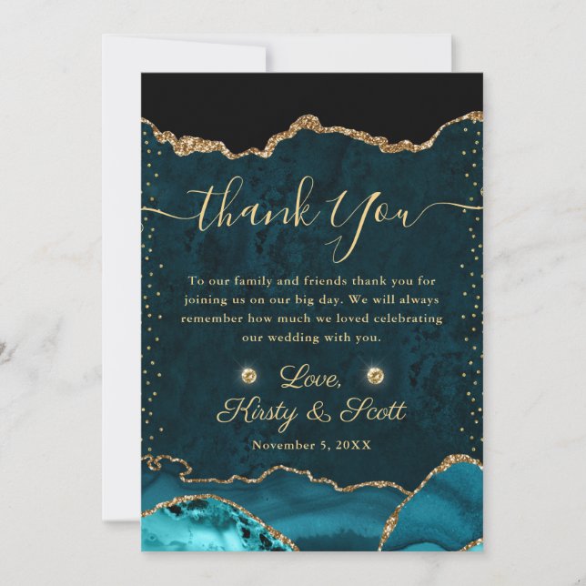 Carte De Remerciements Turquoise et Gold Faux Parties scintillant Agate M (Devant)