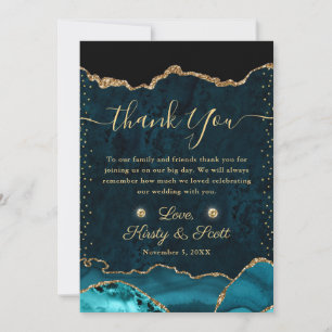 Carte De Remerciements Turquoise et Gold Faux Parties scintillant Agate M