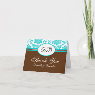 Carte De Remerciements Turquoise et Marron Remerciements de Mariage