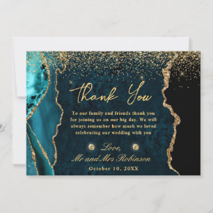 Carte De Remerciements Turquoise et or Faux Parties scintillant Marbre Ag