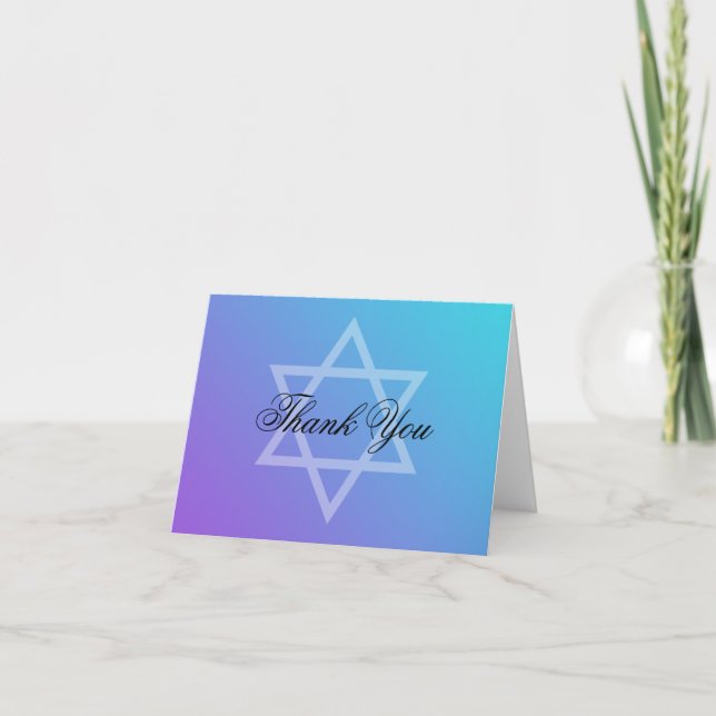 Carte De Remerciements Turquoise étoile violette de David Bat mitzvah Mer (Devant)