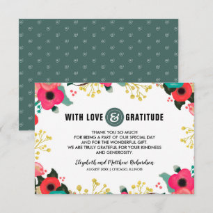 Carte de remerciements Turquoise Floral rose moder