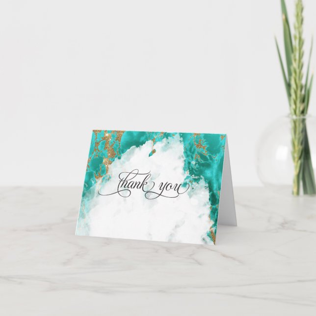 Carte De Remerciements Turquoise Moderne Aquarelle Marbrée Mariée Pieds N (Devant)