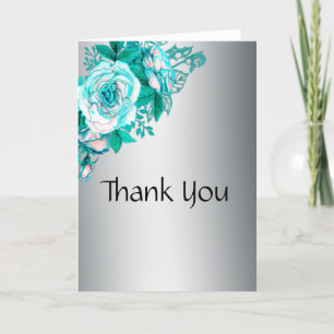Carte De Remerciements Turquoise Rose Romance Mariage en argent