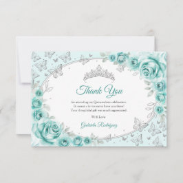 Carte De Remerciements Turquoise Silver Floral Quinceanera