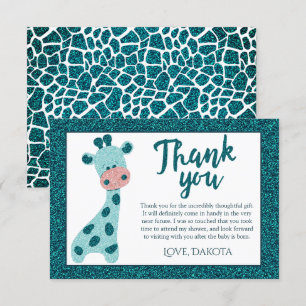 Carte De Remerciements Turquoise Turquoise Giraffe Baby shower Parties sc