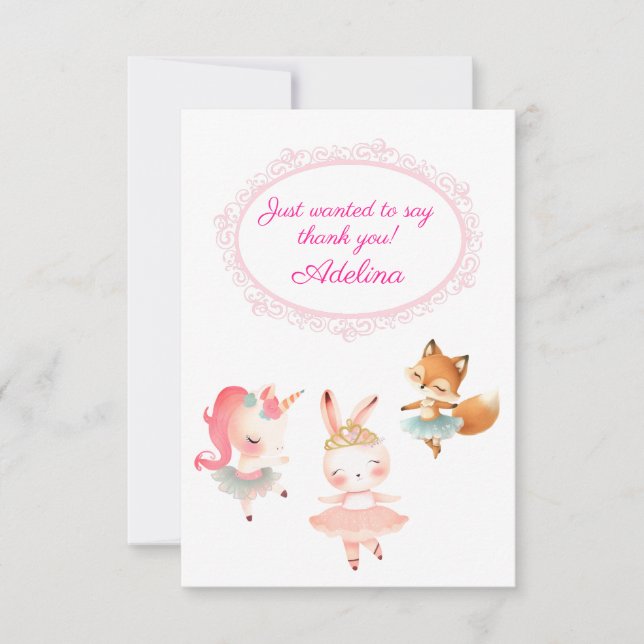 Carte De Remerciements Tutu Cute Ballerina Ballet Animaux Fête d'annivers (Devant)