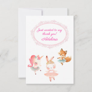 Carte De Remerciements Tutu Cute Ballerina Ballet Animaux Fête d'annivers
