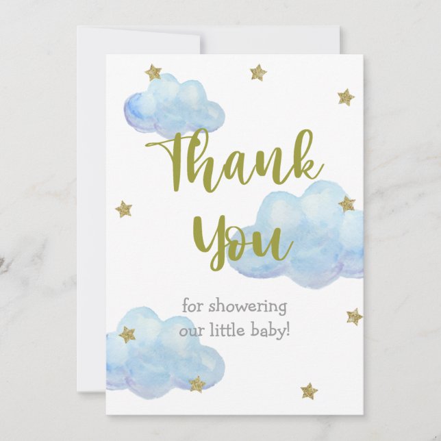 Carte De Remerciements Twinkle Little Star Blue Clouds Baby shower (Devant)