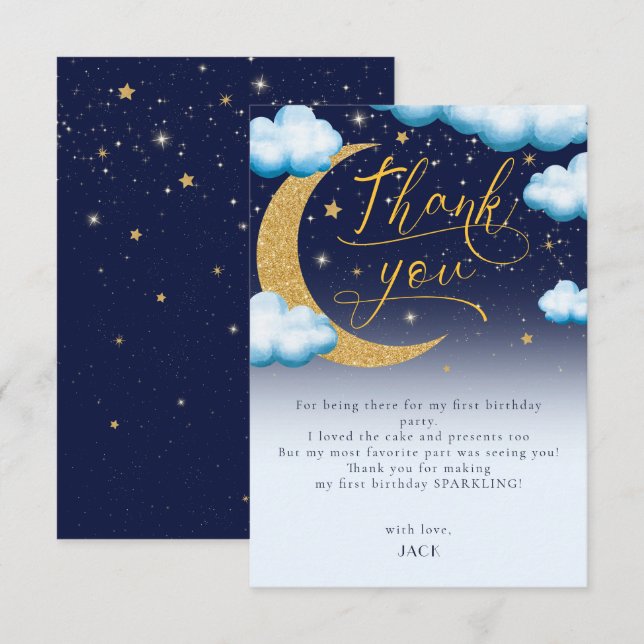 Carte De Remerciements Twinkle Little Star Boy Premier Anniversaire Remer (Devant / Derrière)
