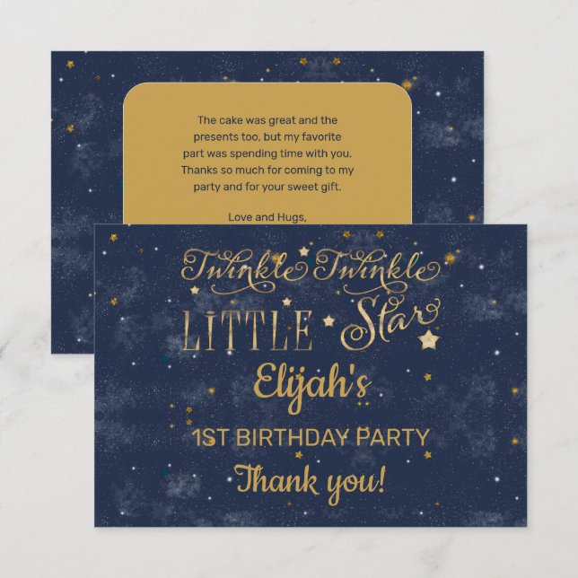 Carte De Remerciements Twinkle Twinkle Little Star Boy 1er anniversaire (Devant / Derrière)