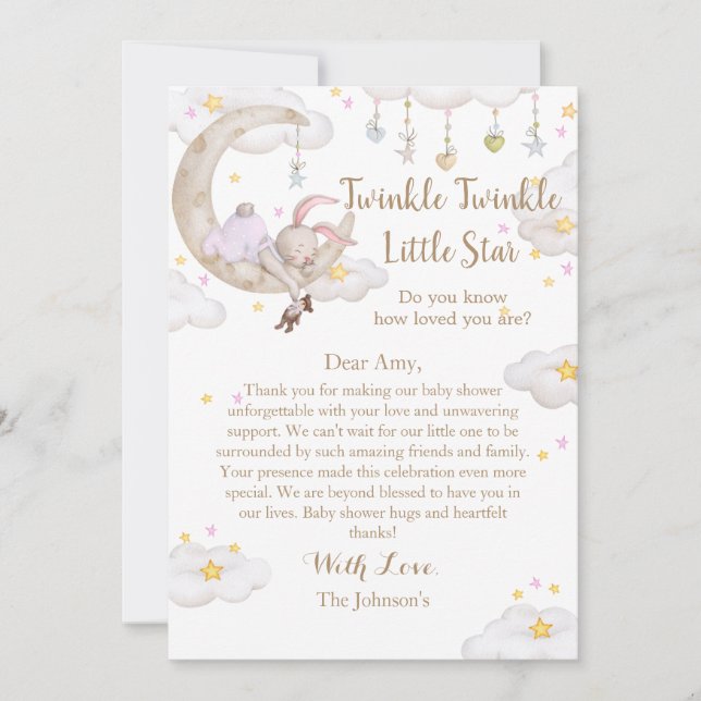 Carte De Remerciements Twinkle Twinkle Little Star Bunny Baby shower (Devant)