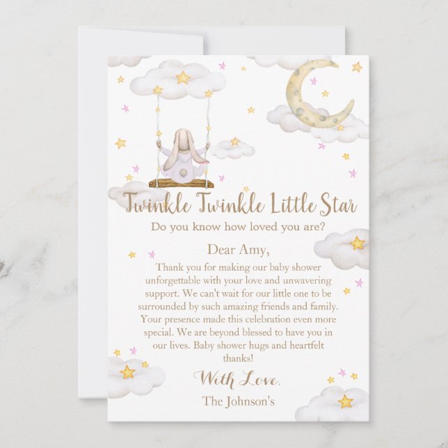 Carte De Remerciements Twinkle Twinkle Little Star Bunny Baby shower (Devant)