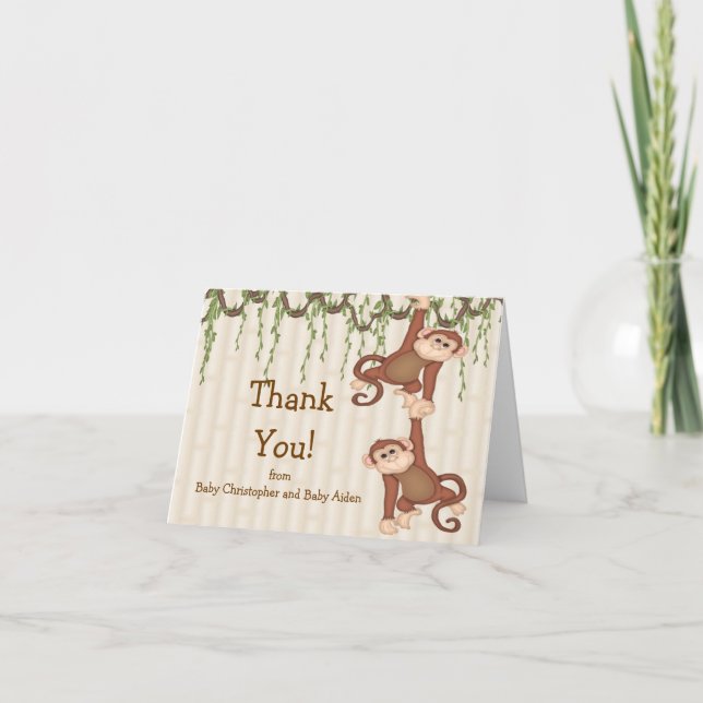 Carte De Remerciements TWINS Baby Monkey Thank You Note Card (Devant)