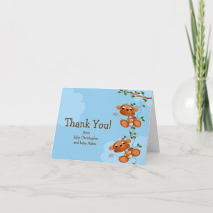 Carte De Remerciements TWINS Baby Monkey Thank You Note Card
