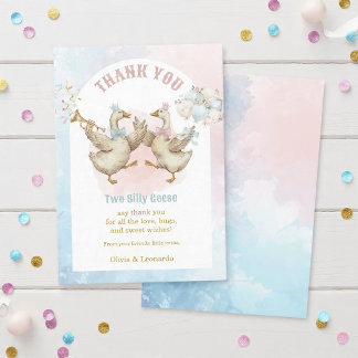 Carte De Remerciements Two Silly Geese Boy & Girl Twins Birthday
