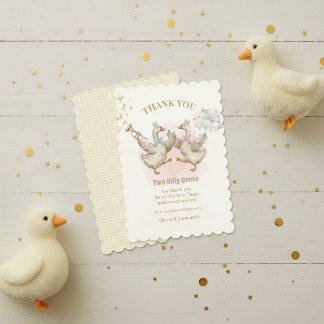 Carte De Remerciements Two Silly Geese Twins Boy & Girl Birthday 
