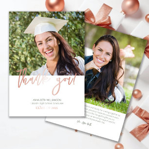 Carte De Remerciements Typographie 2 Photo Sage et Rose Gold Graduation
