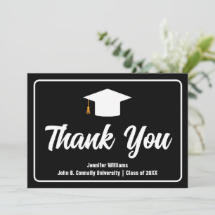 Carte De Remerciements Typographie blanche noire officielle Diplômé sur m