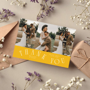 Carte De Remerciements Typographie Courbe Jaune Mariage Multi Photo