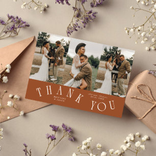 Carte De Remerciements Typographie Courbe Terracotta Mariage Multi Photo