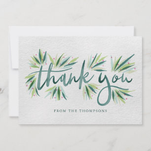 Carte De Remerciements Typographie de l'aquarelle verte avec feuillage