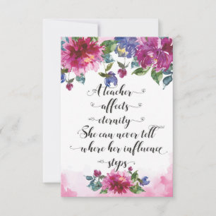 Carte De Remerciements Typographie de l'enseignant Retour à l'école Cadea