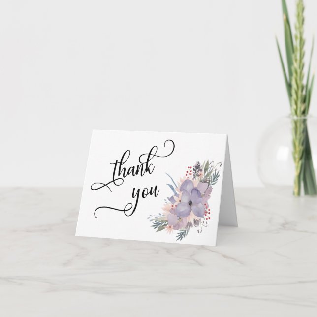 Carte De Remerciements Typographie de remerciement florale à l'aquarelle (Devant)