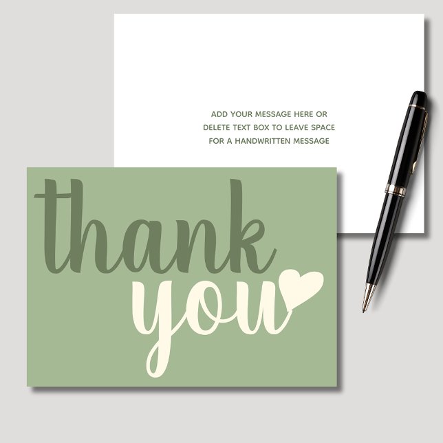 Carte De Remerciements Typographie de remerciement verte moderne (Sage green personalized thank you notecard)