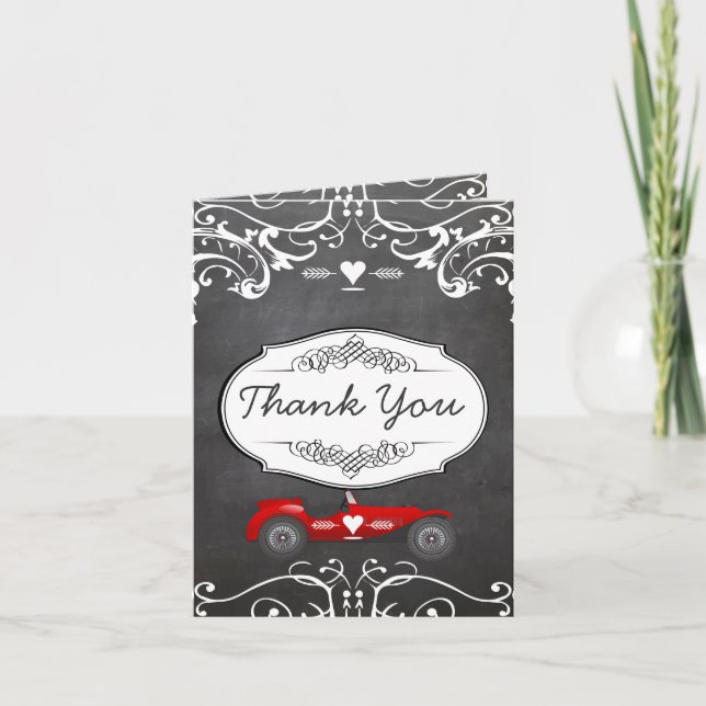 Carte De Remerciements Typographie de tableau noir Voiture classique (Devant)