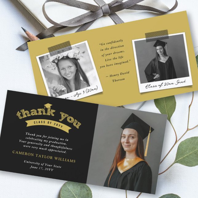 Carte De Remerciements Typographie d'or Gras Croquis Graduation Cap photo (Créateur téléchargé)