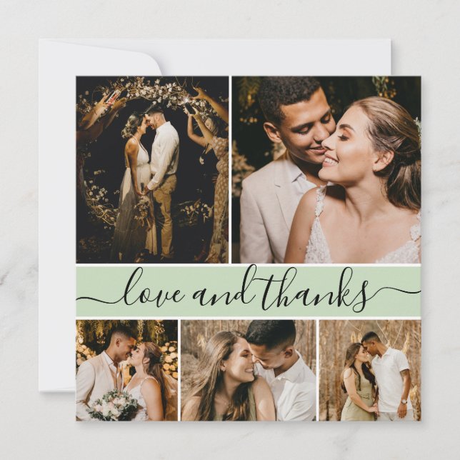 Carte De Remerciements Typographie Élégante 5 Photo Collage Mariage Remer (Devant)