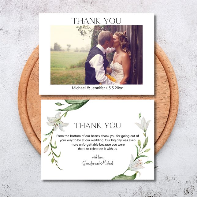 Carte De Remerciements typographie élégante mariage photo botanique (Créateur téléchargé)