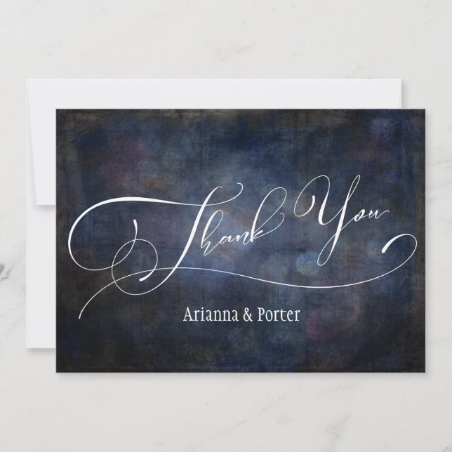 Carte De Remerciements Typographie élégante moderne Navy Bokeh grunge (Devant)