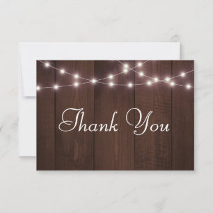 Carte De Remerciements Typographie Mariage rustique Lumières de pose Bois