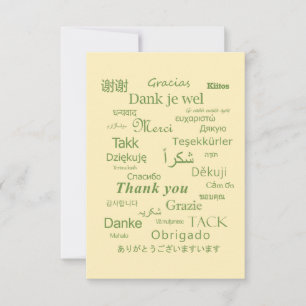 Carte De Remerciements Typographie "Merci" Polyglot Vert Oeuf Blanc