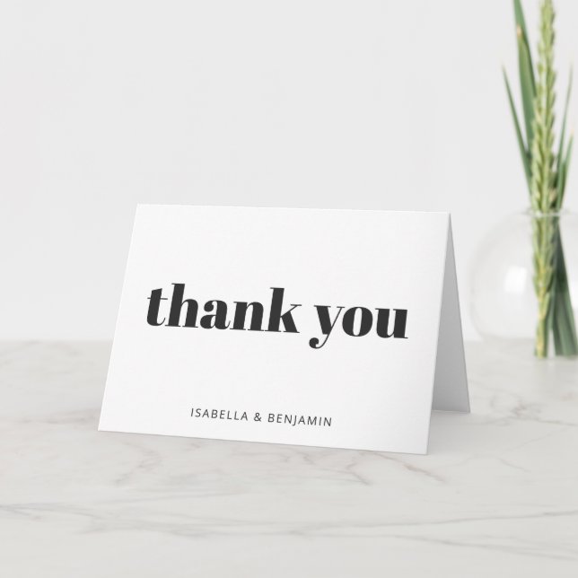 Carte De Remerciements Typographie moderne audacieuse Blanc personnalisé (Devant)