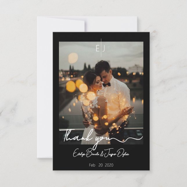 Carte De Remerciements Typographie moderne noire Premium (Devant)