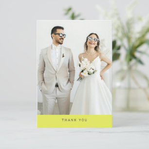 Carte De Remerciements Typographie Moderne Photo Mariage Jaune Chartreuse