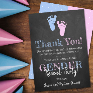 Carte De Remerciements Typographie moderne Sexe Revevela Party! Baby show