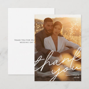 Carte De Remerciements Typographie moderne simple script Mariage photo