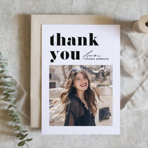 Carte De Remerciements Typographie noir Retro Moderne Photo Graduation