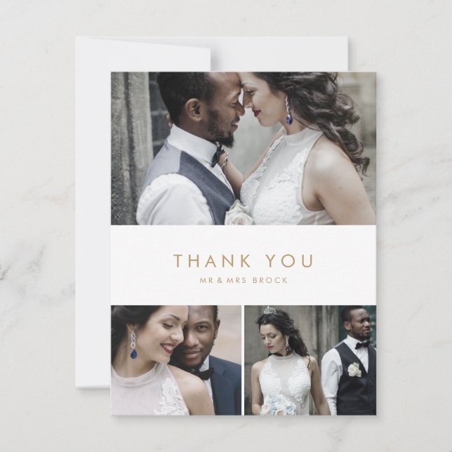 Carte De Remerciements Typographie Or Chic 3 Collage Photo (Devant)