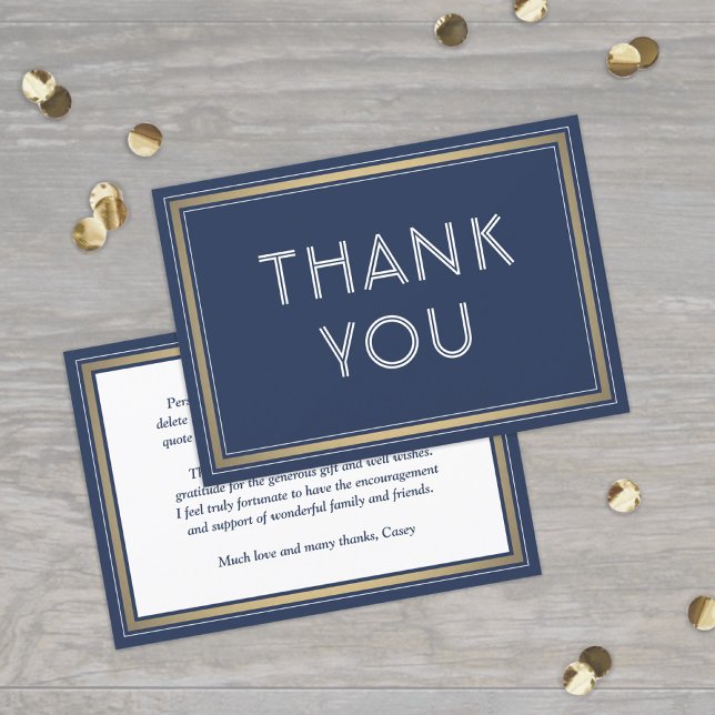 Carte De Remerciements Typographie simple et élégante Marine Bleu, Blanc  (Créateur téléchargé)